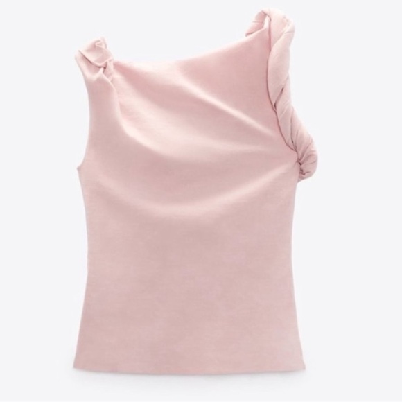 ZARA TWISTED ASYMMETRIC Linen Blend Pink Top Bloggers Fave Sz Medium - Picture 3 of 16